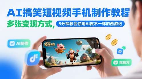 AI搞笑短视频手机制作教程，多张变现方式，5分钟教会你用AI做不一样的西游记-三石资源库