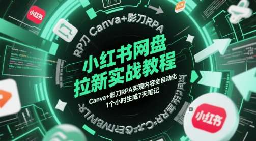 小红书网盘拉新实战教程，Canva+影刀RPA实现内容全自动化，1个小时生成7天笔记-三石资源库