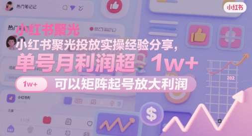 小红书聚光投放实操经验分享，单号月利润超1w+，可以矩阵起号放大利润-三石资源库