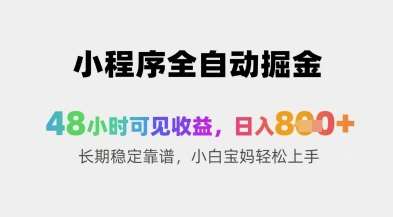 小程序全自动掘金，48小时可见收益，日入8张+长期稳定靠谱，小白宝妈轻松上手【揭秘】-三石淘金网