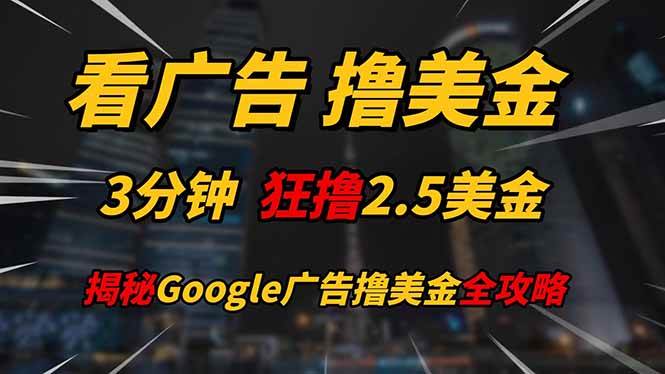 （14701期）看广告，撸美金！！3分钟赚2.5美金！！日入200美金不是梦！揭秘Google…-三石资源库