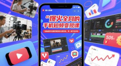 爆火全网的手机短视频变现课，0基础教你拍摄剪辑涨粉运营变现，用一部手机挣钱-三石资源库