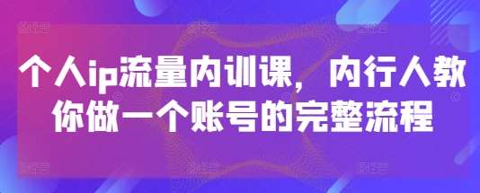 个人ip流量内训课，内行人教你做一个账号的完整流程-三石淘金网