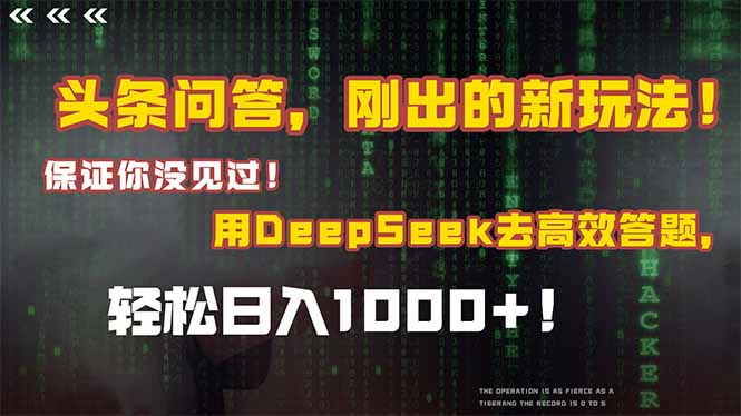 （15217期）头条问答，刚出的新玩法！保证你没见过！结合Deepseek高效答题，日入1000+-三石资源库