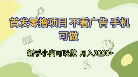 首发零撸项目 不看广告 手机可做 新手小白可以做  月入3k+【揭秘】-三石资源库