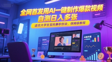 全网首发用AI一键制作爆款视频，自测日入多张，适合大学生宝妈兼职创业，保姆级教程-三石资源库