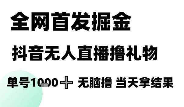 全网首发掘金抖音无人直播撸礼物，单号1k +无脑撸，当天拿结果【揭秘】-三石资源库