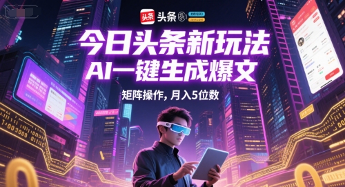 今日头条新玩法，AI一键生成爆文，矩阵操作，月入5位数-三石资源库