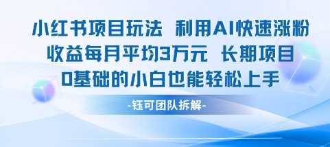 适合小白操作的小红书新项目，利用AI快速涨粉，收益每月平均1W+-三石资源库