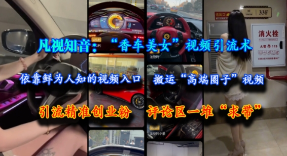 凡视知音：“香车美女”视频引流术，依靠鲜为人知的视频入口，搬运“高端圈子”视频，引流精准创业粉，评论区一堆“求带”-三石资源库