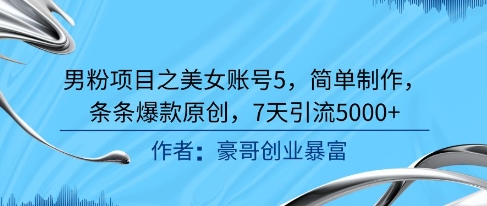 男粉项目之美女账号5，简单制作，条条爆款原创，7天引流5000+-三石资源库