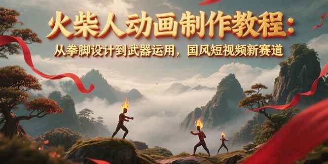 火柴人动画制作教程：从拳脚设计到武器运用，国风短视频新赛道-三石资源库