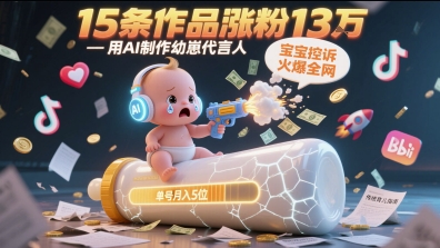 用AI制作幼崽代言人，宝宝的控诉火爆全网，15条作品涨粉13W，单号月入5位数实操教程-三石资源库