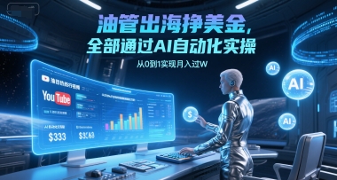 油管出海挣美金，全部通过AI自动化实操，从0到1实现月入过W-三石资源库