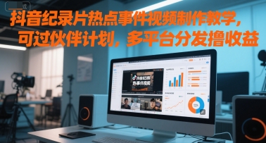 抖音纪录片热点事件视频制作教学，可过伙伴计划，多平台分发撸收益-三石资源库