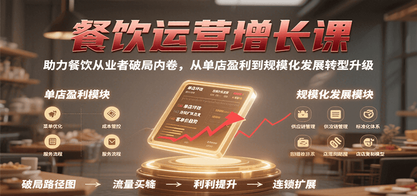 餐饮运营增长课，助力餐饮从业者破局内卷，从单店盈利到规模化发展转型升级-三石资源库