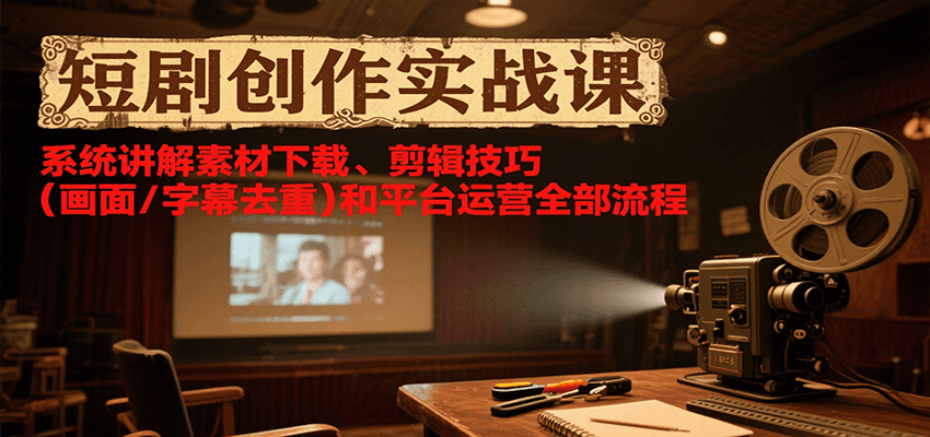 短剧创作实战课，系统讲解素材下载、剪辑技巧（画面/字幕去重）和平台运营全部流程-三石资源库