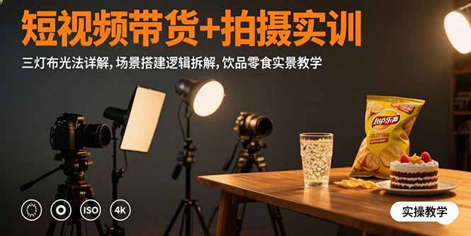 （15540期）短视频带货+拍摄实训：三灯布光法详解,场景搭建逻辑拆解,饮品零食实景教学-三石资源库