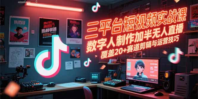 （15265期）三平台短视频实战课，数字人制作加半无人直播，覆盖20+赛道剪辑与运营技巧-三石资源库