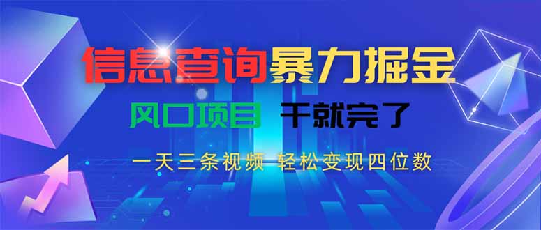 （15516期）信息查询暴力掘金，一天三条视频 轻松变现四位数，风口项目干就完了-三石资源库