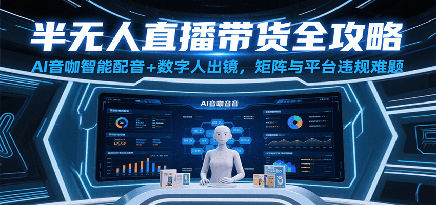 半无人直播带货全攻略:AI音咖智能配音+数字人出镜,解决账号矩阵与平台违规难题-三石资源库