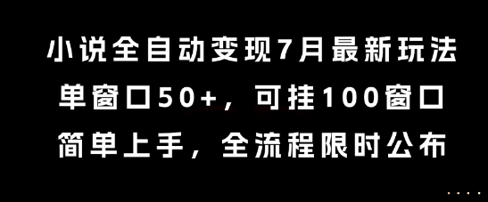 小说全自动变现7月玩法，单窗口50+，可挂100窗口，简单上手，全流程限时公布【揭秘】-三石资源库