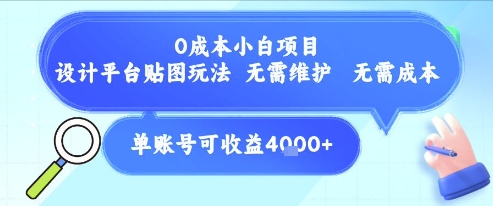 0成本小白项目，设计平台贴图玩法，无需维护，无需成本，单账号单月可产生收益4k+-三石资源库