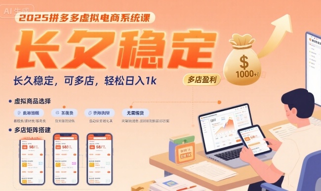 2025拼多多虚拟电商系统课，长久稳定，可多店，轻松日入1k-三石资源库