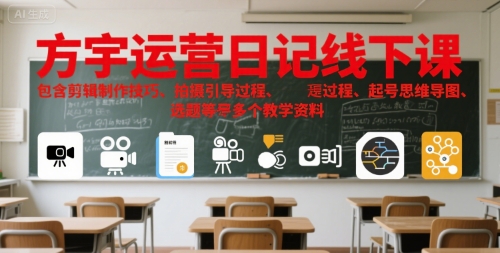 方宇运营日记线下课，包含剪辑制作技巧、拍摄引导过程、起号思维导图、选题等多个教学资料-三石资源库