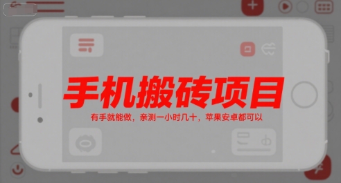 手机搬砖项目，有手就能做，亲测一小时几十，苹果安卓都可以-三石资源库