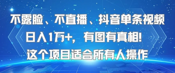 不露脸、不直播、抖音单条视频日入1W+，有图有真相！这个项目适合所有人操作-三石资源库