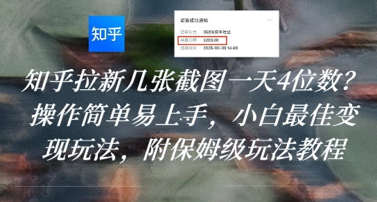 知乎拉新几张截图一天4位数？操作简单易上手，小白最佳变现玩法，附保姆级玩法教程-三石资源库