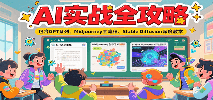AI实战全攻略，包含GPT系列、Midjourney全流程、Stable Diffusion深度教学-三石资源库