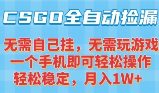 CSGO自动捡漏项目，最新独家玩法，一个手机可操作，新手小白轻松月入1W+，操作简单易上手【揭秘】-三石资源库