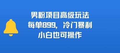 男粉项目高级玩法，每单899，冷门暴利，小白也可操作-三石资源库