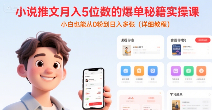 小说推文月入5位数的爆单秘籍实操课，，小白也能从0粉到日入多张(详细教程)-三石资源库