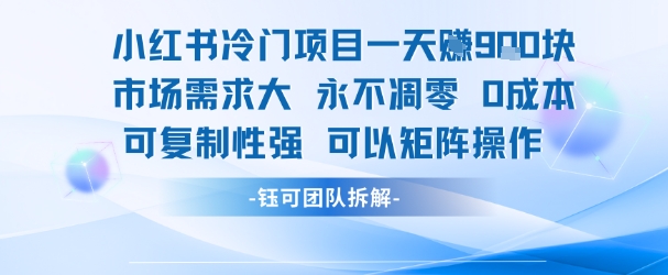 小红书冷门项目一天收益9张，市场需求大，0成本，可复制性强可以矩阵操作-三石资源库