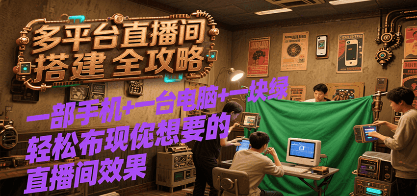 多平台直播间搭建全攻略,一部手机+一台电脑+一块绿布轻松实现你想要的直播间效果-三石资源库
