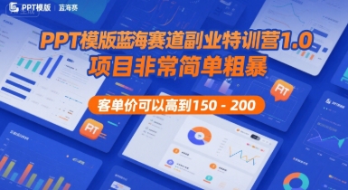 PPT模版蓝海赛道副业特训营1.0，项目非常简单粗暴，客单价可以高到150-200-三石资源库
