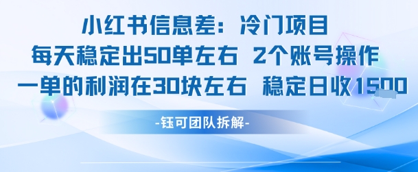 小红书信息差冷门项目一单利润30块每天稳定1.5k左右2个账号操作-三石资源库