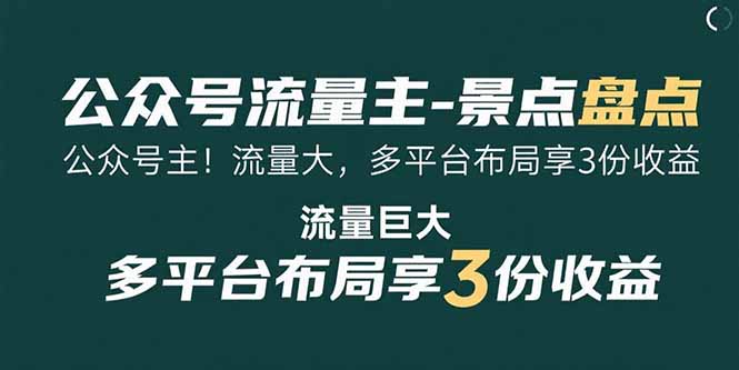 (15553期)公众号流量主-景点盘点 流量巨大 多平台布局享3份收益-三石资源库