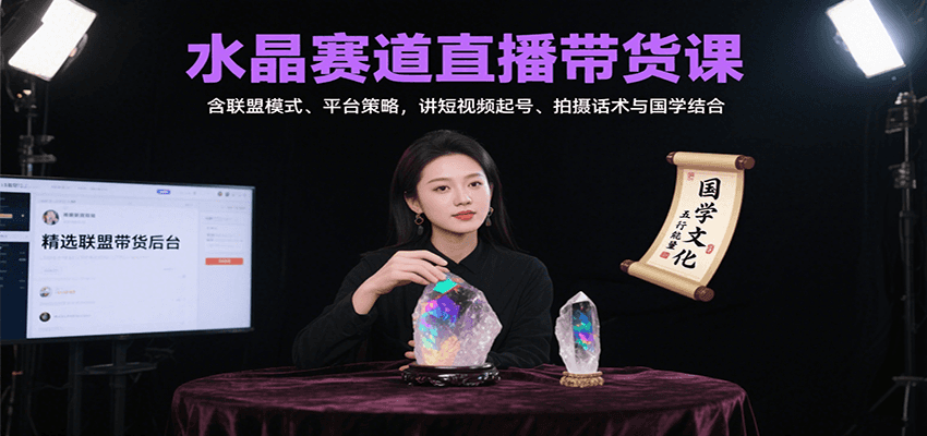 水晶赛道直播带货课：含联盟模式、平台策略，讲短视频起号、拍摄话术与国学结合-三石资源库