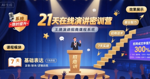 21天在线演讲密训营，王牌演讲招商课程系统-三石资源库