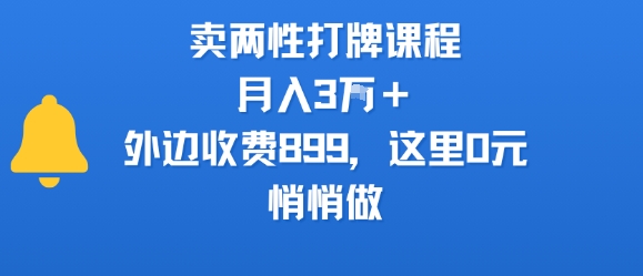 卖两性打牌课程，月入3W+外边收费899的课程，这里0元，悄悄做-三石资源库