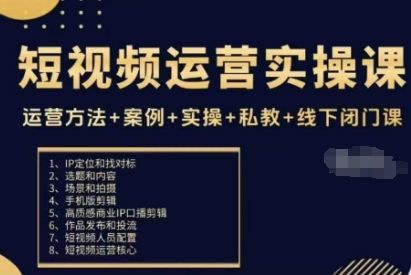 短视频运营实操课，运营方法+案例+实操+私教+线下闭门课-三石资源库