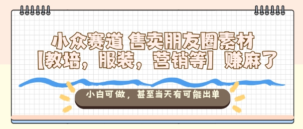 小众赛道售卖朋友圈素材【教培,服装,营销等】賺麻了,小白可做,甚至当天有可能出单-三石资源库