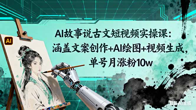 (16369期)AI故事说古文短视频实操课:涵盖文案创作+AI绘图+视频生成,单号月涨粉10w-三石资源库