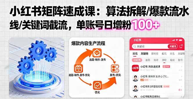 (16231期)小红书矩阵起号速成课:算法拆解/爆款流水线/关键词截流 单账号日增粉100+-三石资源库