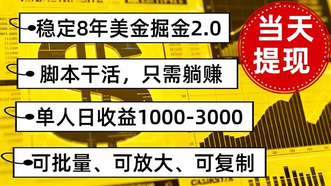 (16163期)稳定8年美金掘金2.0脚本干活,只需躺赚。单人日收益1000-3000可批量、...-三石资源库