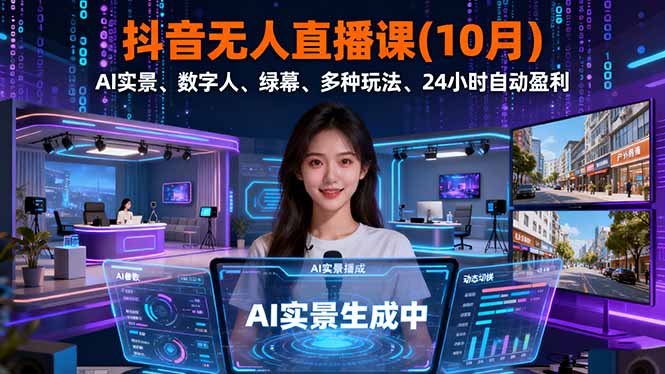 （16355期）抖音无人直播课(10月)，AI实景、数字人、绿幕、多种玩法、24小时自动盈利-三石资源库